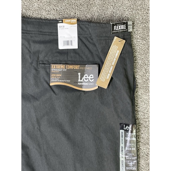 Lee Extreme Comfort Refined Fit Mens Pant Gray Flat Front Straight 50x30 NWT - Picture 7 of 15
